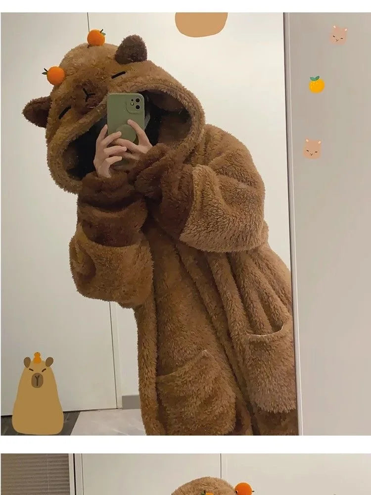 Winter Capybara Cosplay Kigurumi Pajama for Adults