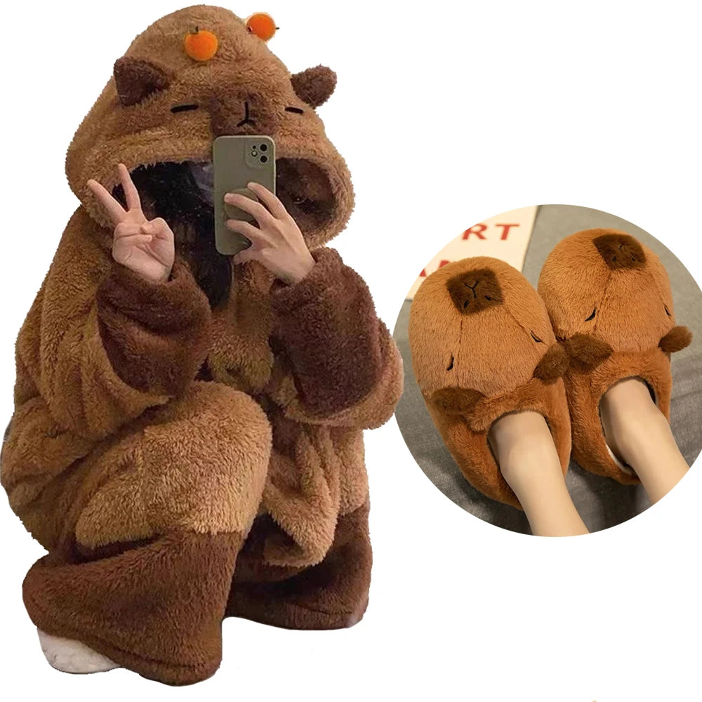 Winter Capybara Cosplay Kigurumi Pajama for Adults