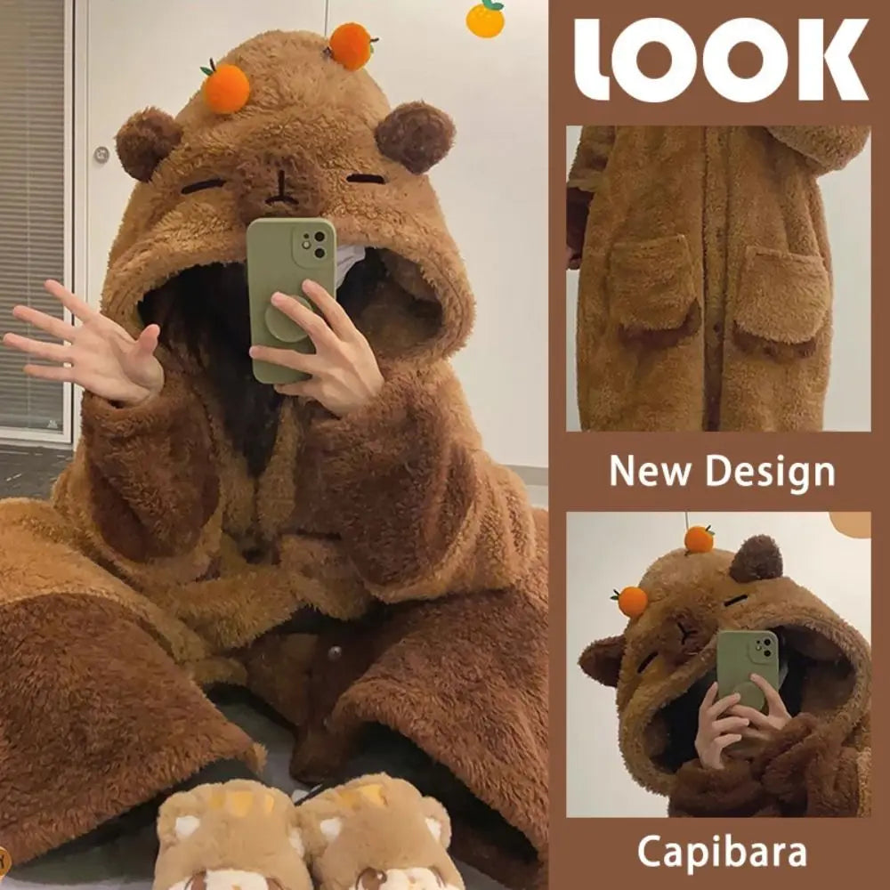 Winter Capybara Cosplay Kigurumi Pajama for Adults