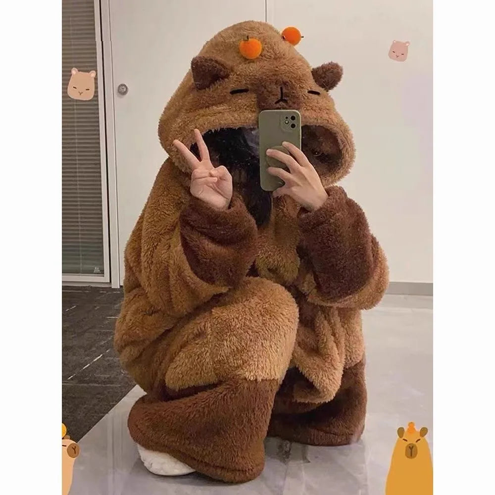 Winter Capybara Cosplay Kigurumi Pajama for Adults