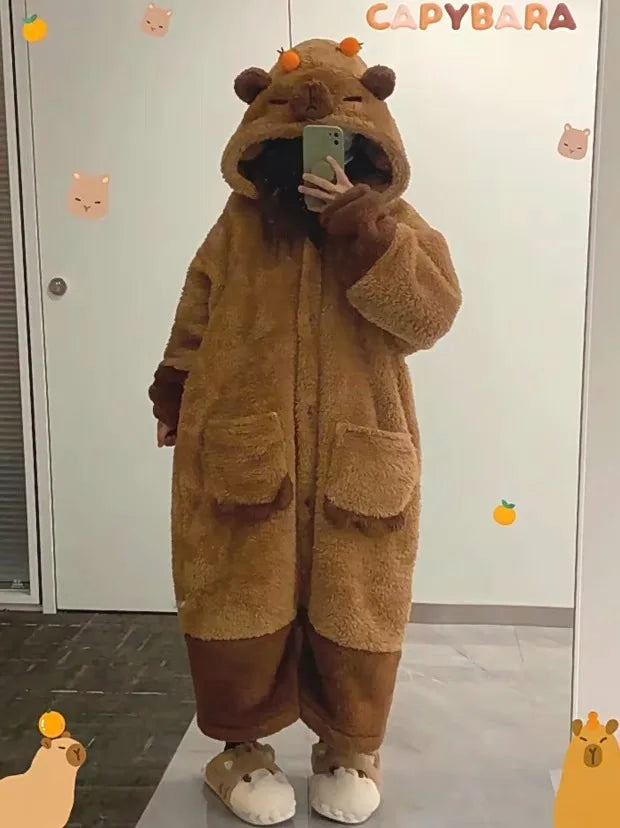 Winter Capybara Cosplay Kigurumi Pajama for Adults