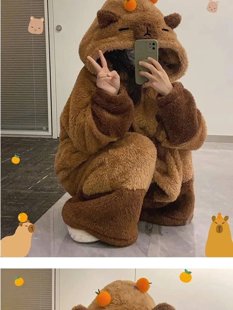 Winter Capybara Cosplay Kigurumi Pajama for Adults