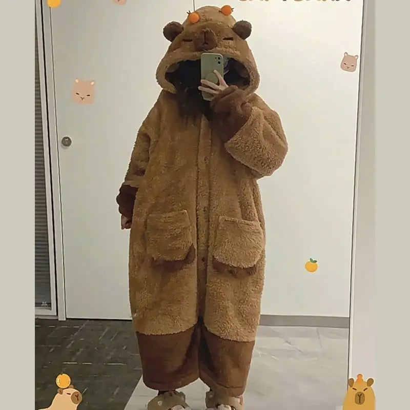 Winter Capybara Cosplay Kigurumi Pajama for Adults